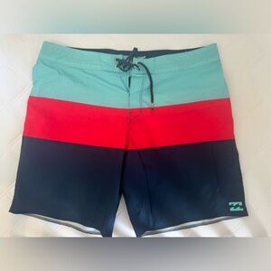 Billabong Aqua and Navy Swim Shorts